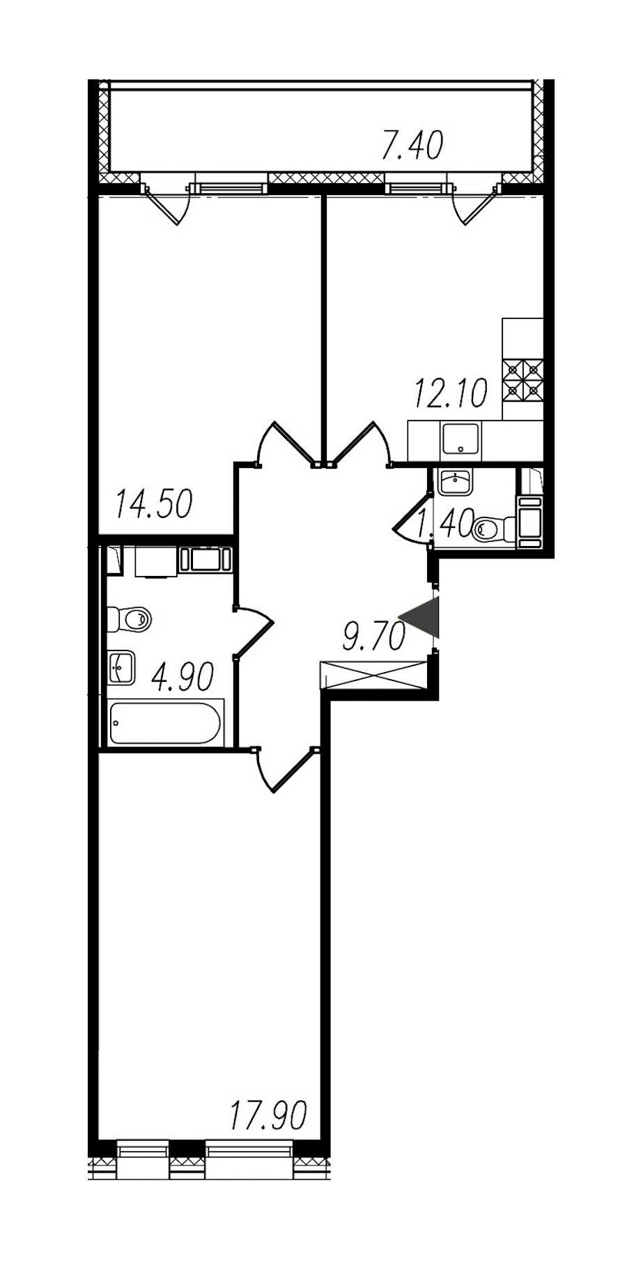 Двухкомнатная квартира в : площадь 60.5 м2 , этаж: 3 – купить в Санкт-Петербурге